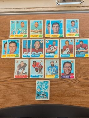 Vintage Football Trading Card Lot with Los Angeles Rams Mini Album - Blue Accent